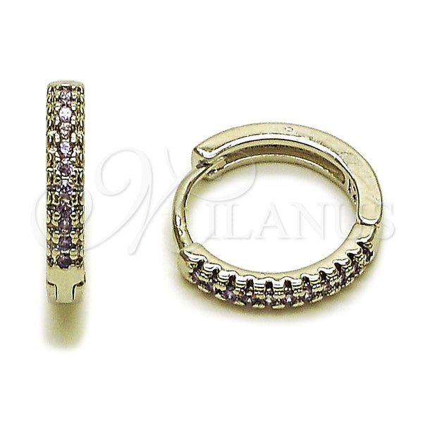 Rhodium Gold Filled Huggie Hoop, with Amethyst Micro Pave, Polished, Rhodium Finish, 02.267.0120.8.16