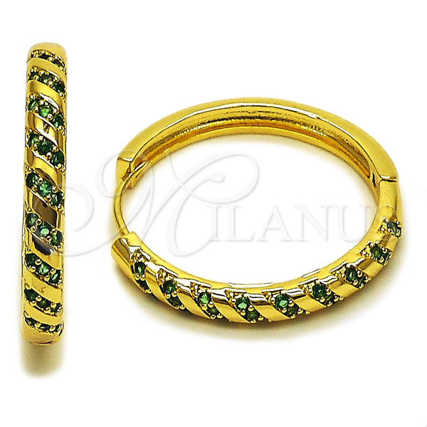 Oro Laminado Huggie Hoop, Gold Filled Style with Green Cubic Zirconia, Polished, Golden Finish, 02.267.0121.1.30