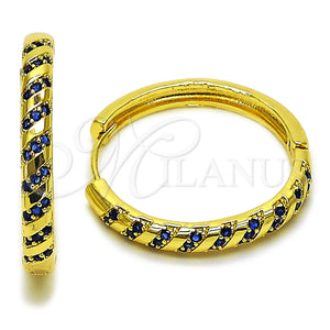 Oro Laminado Huggie Hoop, Gold Filled Style with Sapphire Blue Cubic Zirconia, Polished, Golden Finish, 02.267.0121.2.30