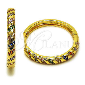 Oro Laminado Huggie Hoop, Gold Filled Style with Multicolor Cubic Zirconia, Polished, Golden Finish, 02.267.0121.4.30
