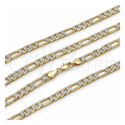 Oro Laminado Basic Necklace, Gold Filled Style Figaro Design, Diamond Cutting Finish, Two Tone, 04.297.0009.24 (Thickness, 24 Inches Length)