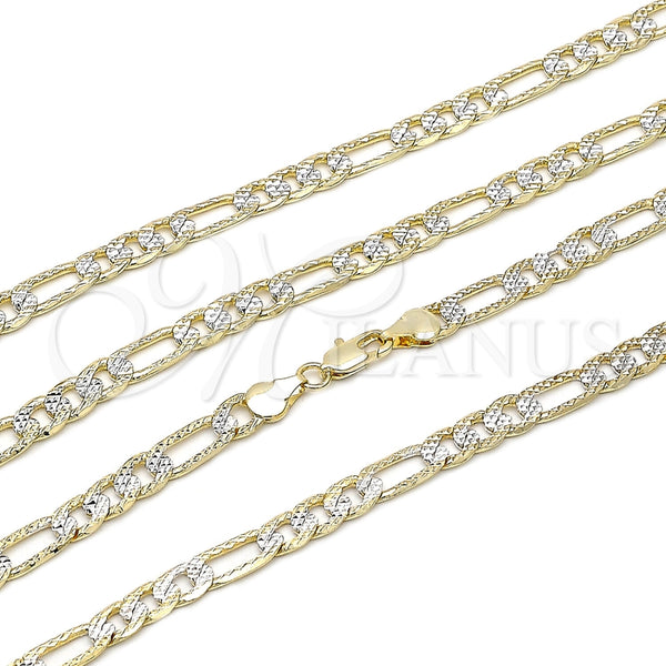 Oro Laminado Basic Necklace, Gold Filled Style Figaro Design, Diamond Cutting Finish, Two Tone, 04.297.0009.24 (Thickness, 24 Inches Length)