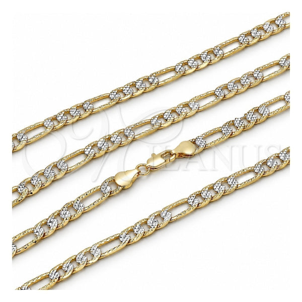 Oro Laminado Basic Necklace, Gold Filled Style Figaro Design, Diamond Cutting Finish, Two Tone, 04.297.0009.24 (Thickness, 24 Inches Length)