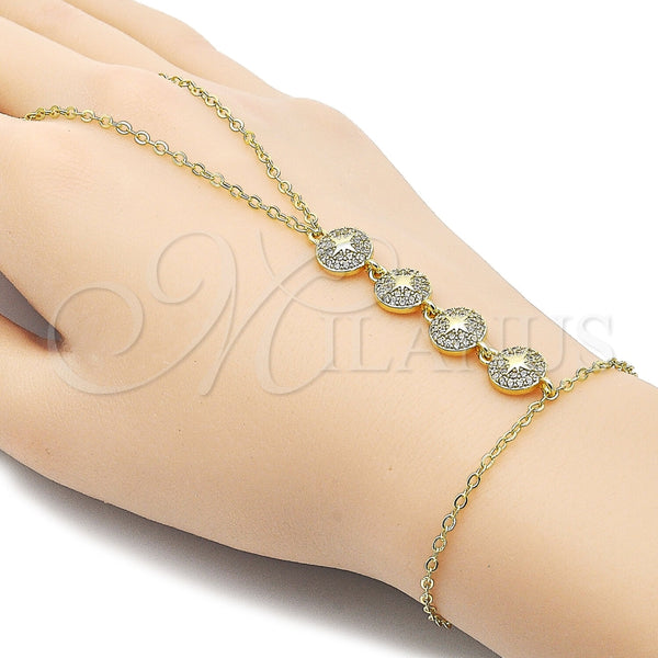 Oro Laminado Fancy Bracelet, Gold Filled Style Star and Rolo Design, with White Micro Pave, Polished, Golden Finish, 03.60.0159.07 (02 MM Thickness, 7 Inches Length)