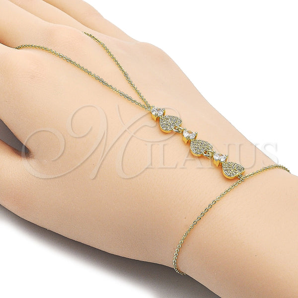 Oro Laminado Fancy Bracelet, Gold Filled Style Heart Design, with White Cubic Zirconia and White Micro Pave, Polished, Golden Finish, 03.60.0163.07 (01 MM Thickness, 7 Inches Length)