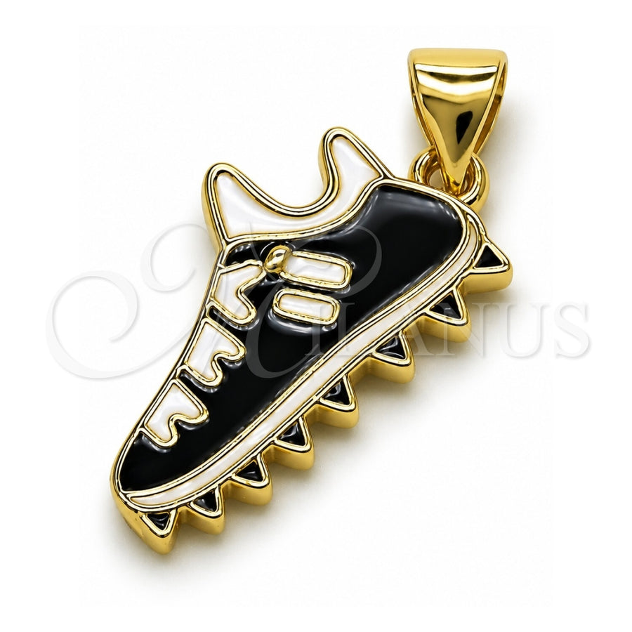 Oro Laminado Fancy Pendant, Gold Filled Style Shoes Design, Black Enamel Finish, Golden Finish, 05.459.0044