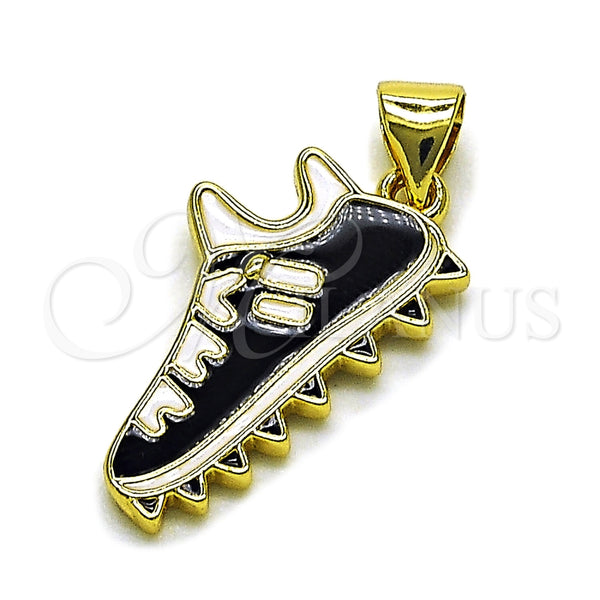 Oro Laminado Fancy Pendant, Gold Filled Style Shoes Design, Black Enamel Finish, Golden Finish, 05.459.0044