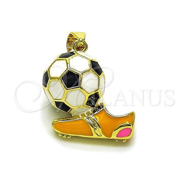 Oro Laminado Fancy Pendant, Gold Filled Style Ball and Shoes Design, Yellow Enamel Finish, Golden Finish, 05.459.0045