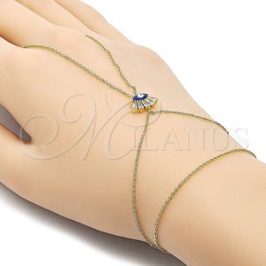Oro Laminado Fancy Bracelet, Gold Filled Style Evil Eye and Baguette Design, with White Cubic Zirconia, Blue Enamel Finish, Golden Finish, 03.60.0164.13 (01 MM Thickness, 13 Inches Length)