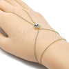 Oro Laminado Fancy Bracelet, Gold Filled Style Evil Eye and Baguette Design, with White Cubic Zirconia, Blue Enamel Finish, Golden Finish, 03.60.0164.13 (01 MM Thickness, 13 Inches Length)