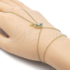 Oro Laminado Fancy Bracelet, Gold Filled Style Evil Eye and Rolo Design, with White Cubic Zirconia, Azul claro Enamel Finish, Golden Finish, 03.60.0165.13 (01 MM Thickness, 13 Inches Length)