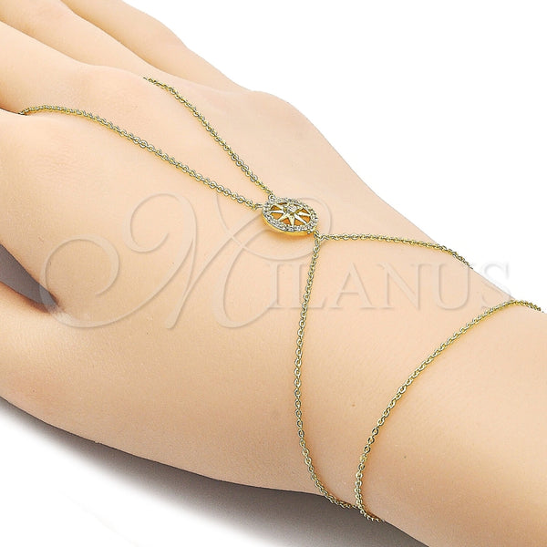 Oro Laminado Fancy Bracelet, Gold Filled Style Star and Rolo Design, with White Micro Pave and White Cubic Zirconia, Polished, Golden Finish, 03.60.0166.13 (01 MM Thickness, 13 Inches Length)