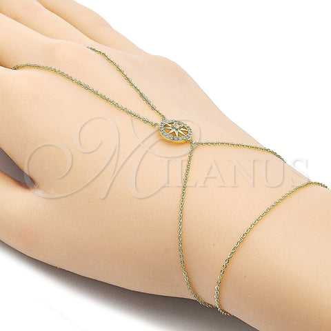 Oro Laminado Fancy Bracelet, Gold Filled Style Star and Rolo Design, with White Micro Pave and White Cubic Zirconia, Polished, Golden Finish, 03.60.0166.13 (01 MM Thickness, 13 Inches Length)