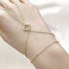 Oro Laminado Fancy Bracelet, Gold Filled Style Four-leaf Clover and Rolo Design, with White Micro Pave, Polished, Golden Finish, 03.60.0167.13 (01 MM Thickness, 13 Inches Length)