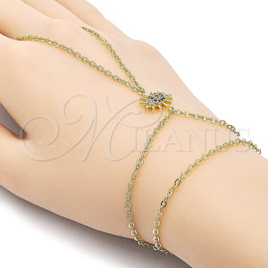Oro Laminado Fancy Bracelet, Gold Filled Style Evil Eye and Rolo Design, with Sapphire Blue and White Micro Pave, Polished, Golden Finish, 03.60.0168.13 (02 MM Thickness, 13 Inches Length)