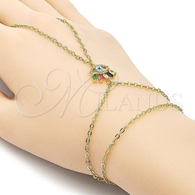 Oro Laminado Fancy Bracelet, Gold Filled Style Evil Eye and Rolo Design, with Multicolor Cubic Zirconia and Turquoise Micro Pave, Polished, Golden Finish, 03.60.0169.13 (02 MM Thickness, 13 Inches Length)