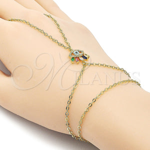 Oro Laminado Fancy Bracelet, Gold Filled Style Evil Eye and Rolo Design, with Multicolor Cubic Zirconia and Turquoise Micro Pave, Polished, Golden Finish, 03.60.0169.13 (02 MM Thickness, 13 Inches Length)