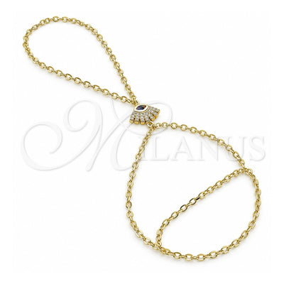 Oro Laminado Fancy Bracelet, Gold Filled Style Evil Eye and Rolo Design, with Sapphire Blue Cubic Zirconia and White Micro Pave, Polished, Golden Finish, 03.60.0171.13 (02 MM Thickness, 13 Inches Length)