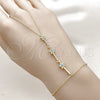 Oro Laminado Fancy Bracelet, Gold Filled Style Star and Cluster Design, with Turquoise Cubic Zirconia and White Micro Pave, Polished, Golden Finish, 03.60.0172.07 (01 MM Thickness, 7 Inches Length)