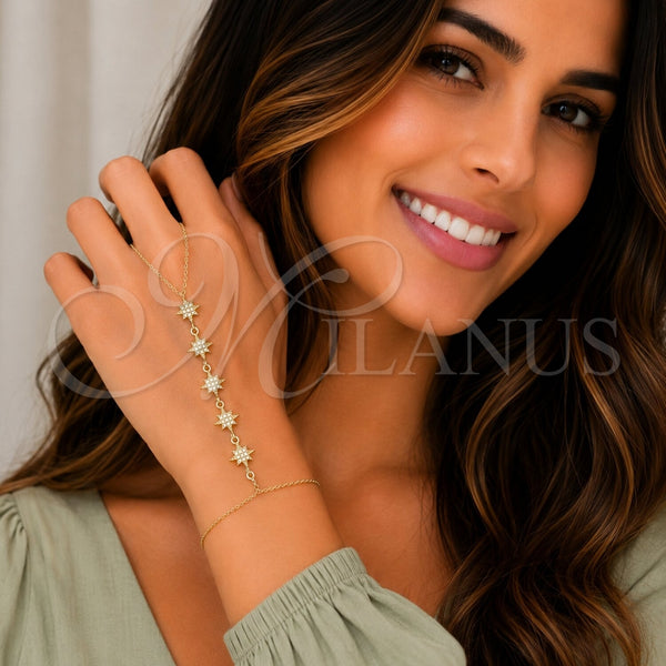 Oro Laminado Fancy Bracelet, Gold Filled Style Star and Rolo Design, with White Micro Pave, Polished, Golden Finish, 03.60.0176.07 (01 MM Thickness, 7 Inches Length)