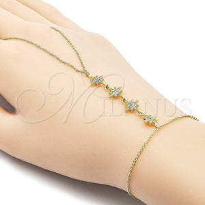 Oro Laminado Fancy Bracelet, Gold Filled Style Star and Rolo Design, with White Micro Pave, Polished, Golden Finish, 03.60.0176.07 (01 MM Thickness, 7 Inches Length)