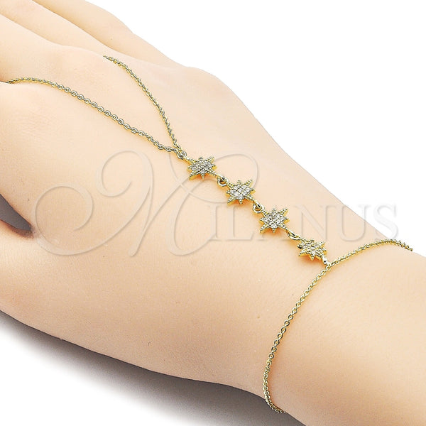 Oro Laminado Fancy Bracelet, Gold Filled Style Star and Rolo Design, with White Micro Pave, Polished, Golden Finish, 03.60.0176.07 (01 MM Thickness, 7 Inches Length)