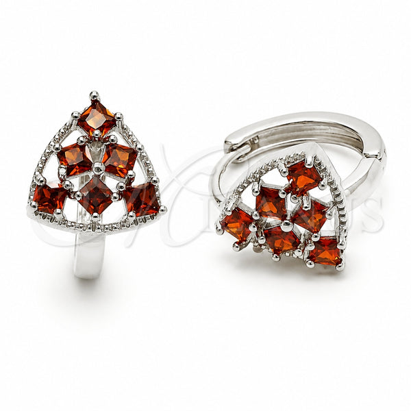 Rhodium Gold Filled Huggie Hoop, with Garnet Cubic Zirconia, Polished, Rhodium Finish, 02.210.0899.18
