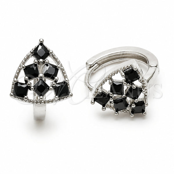 Rhodium Gold Filled Huggie Hoop, with Black Cubic Zirconia, Polished, Rhodium Finish, 02.210.0899.1.18