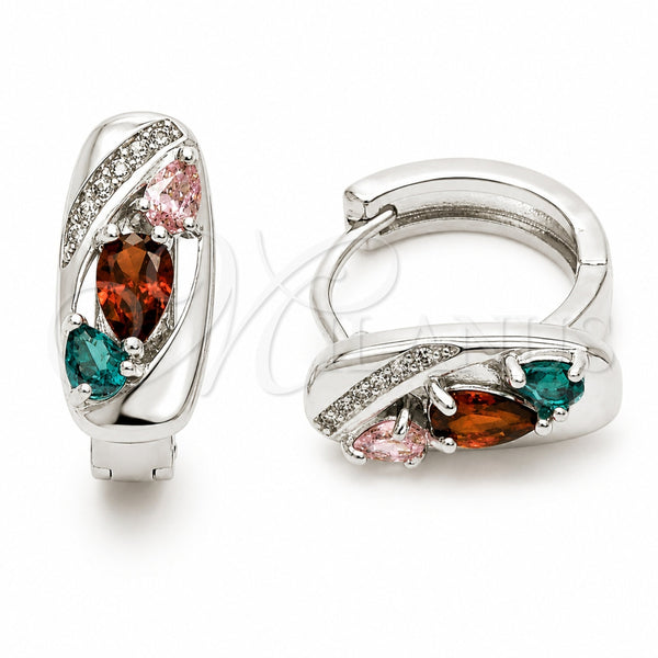 Rhodium Gold Filled Huggie Hoop, Teardrop Design, with Multicolor Cubic Zirconia and White Micro Pave, Polished, Rhodium Finish, 02.210.0901.16
