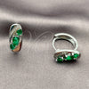 Rhodium Gold Filled Huggie Hoop, Teardrop Design, with Green Cubic Zirconia and White Micro Pave, Polished, Rhodium Finish, 02.210.0901.2.16