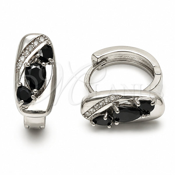 Rhodium Gold Filled Huggie Hoop, Teardrop Design, with Black Cubic Zirconia and White Micro Pave, Polished, Rhodium Finish, 02.210.0901.3.16