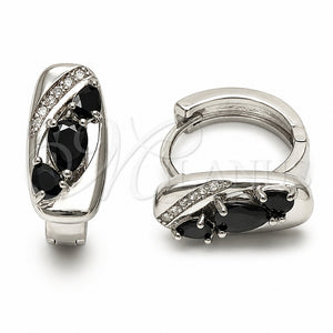 Rhodium Gold Filled Huggie Hoop, Teardrop Design, with Black Cubic Zirconia and White Micro Pave, Polished, Rhodium Finish, 02.210.0901.3.16