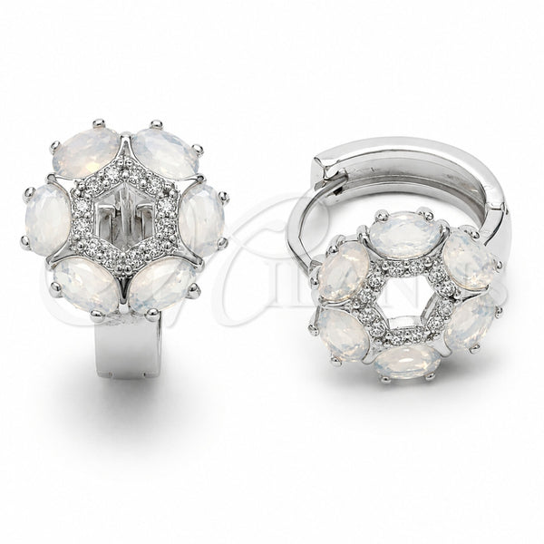 Rhodium Gold Filled Huggie Hoop, Flower Design, with White Micro Pave, Polished, Rhodium Finish, 02.210.0861.4.18