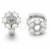 Rhodium Gold Filled Huggie Hoop, Flower Design, with White Micro Pave, Polished, Rhodium Finish, 02.210.0861.4.18