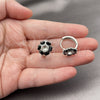 Rhodium Gold Filled Huggie Hoop, Flower Design, with Black Cubic Zirconia and White Micro Pave, Polished, Rhodium Finish, 02.210.0861.5.18