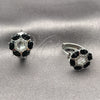 Rhodium Gold Filled Huggie Hoop, Flower Design, with Black Cubic Zirconia and White Micro Pave, Polished, Rhodium Finish, 02.210.0861.5.18