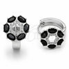 Rhodium Gold Filled Huggie Hoop, Flower Design, with Black Cubic Zirconia and White Micro Pave, Polished, Rhodium Finish, 02.210.0861.5.18