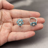 Rhodium Gold Filled Huggie Hoop, Flower Design, with Turquoise Cubic Zirconia and White Micro Pave, Polished, Rhodium Finish, 02.210.0861.6.18