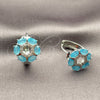 Rhodium Gold Filled Huggie Hoop, Flower Design, with Turquoise Cubic Zirconia and White Micro Pave, Polished, Rhodium Finish, 02.210.0861.6.18