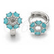White Gold Filled Huggie Hoop, Flower Design, with Turquoise Cubic Zirconia and White Micro Pave, Polished, Rhodium Finish, 02.210.0861.6.18