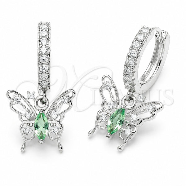Rhodium Gold Filled Dangle Earring, Butterfly Design, with Chrysolite Opal and White Cubic Zirconia, Polished, Rhodium Finish, 02.210.0902