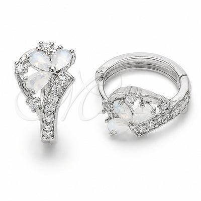 Rhodium Gold Filled Huggie Hoop, Flower Design, with White Cubic Zirconia, Polished, Rhodium Finish, 02.210.0903.18