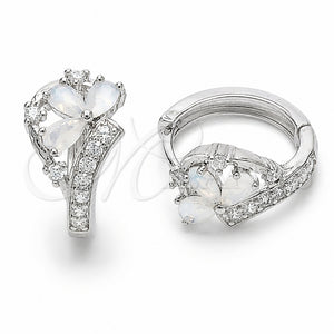 Rhodium Gold Filled Huggie Hoop, Flower Design, with White Cubic Zirconia, Polished, Rhodium Finish, 02.210.0903.18