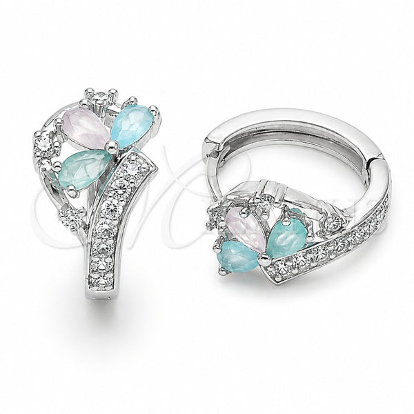 Rhodium Gold Filled Huggie Hoop, Flower Design, with Multicolor and White Cubic Zirconia, Polished, Rhodium Finish, 02.210.0903.2.18