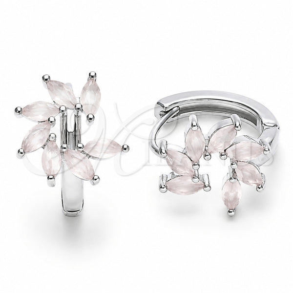Rhodium Gold Filled Huggie Hoop, with Rose Water Opal Cubic Zirconia, Polished, Rhodium Finish, 02.210.0904.1.16