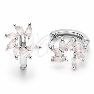 Rhodium Gold Filled Huggie Hoop, with Rose Water Opal Cubic Zirconia, Polished, Rhodium Finish, 02.210.0904.1.16
