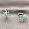 Rhodium Gold Filled Huggie Hoop, Flower Design, with Turquoise Cubic Zirconia, Polished, Rhodium Finish, 02.210.0904.2.16