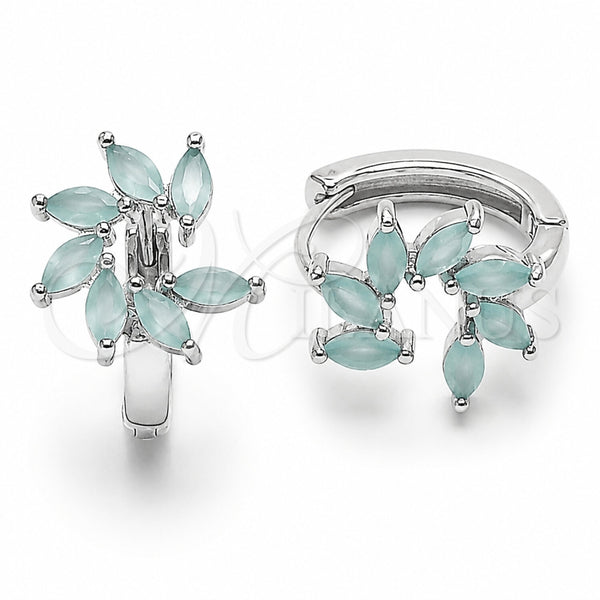 Rhodium Gold Filled Huggie Hoop, Flower Design, with Turquoise Cubic Zirconia, Polished, Rhodium Finish, 02.210.0904.2.16
