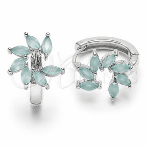 Rhodium Gold Filled Huggie Hoop, Flower Design, with Turquoise Cubic Zirconia, Polished, Rhodium Finish, 02.210.0904.2.16