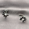 Rhodium Gold Filled Huggie Hoop, Flower Design, with Black Cubic Zirconia, Polished, Rhodium Finish, 02.210.0904.3.16